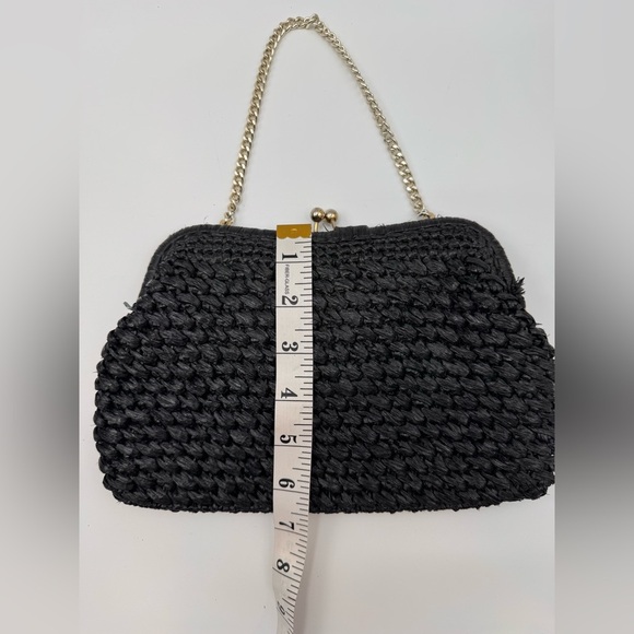 VTG Dayne Taylor Black Woven Rafia Purse Handbag Kisslock Bag 50s - 60's Japan - Picture 4 of 6